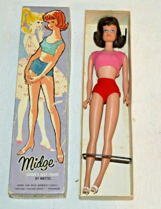 Vintage Brunette Midge 860 W/ Stand Barbie 