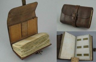 Antique Leather Fly Fishing Wallet 12 Vellum,  Felt,  Tape Leaves For Flies Casts