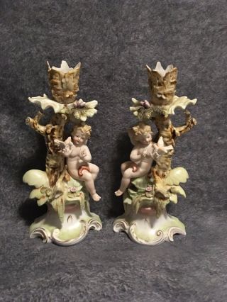 Arnart Porcelain Cherub Putti Figurine Candlestick Holders - Set Of 2