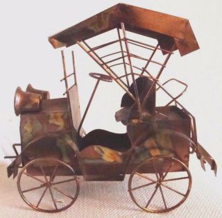 Vintage Copper Metal Art Stagecoach Music Box Antique Car Tune King Of The Road