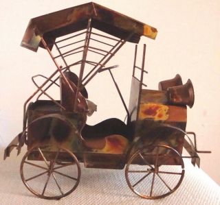Vintage Copper Metal Art Stagecoach Music Box Antique Car Tune King of the Road 4