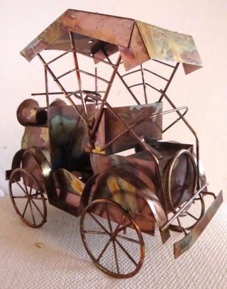 Vintage Copper Metal Art Stagecoach Music Box Antique Car Tune King of the Road 6