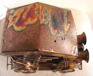 Vintage Copper Metal Art Stagecoach Music Box Antique Car Tune King of the Road 7