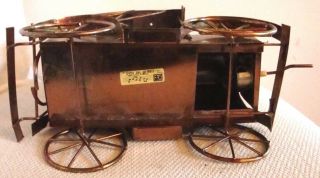Vintage Copper Metal Art Stagecoach Music Box Antique Car Tune King of the Road 8
