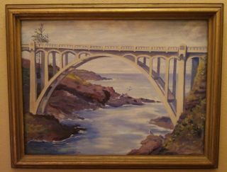 Artist H.  M.  Tomlinson Antique Oil Painting " Oregon Coast " Framed