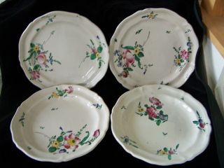 4 Antique French Faience Plates 18 - 19th Silver Shape Hand Thrown Hand - Painted