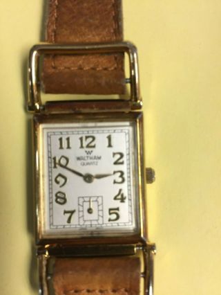 Vintage Women Waltham Watch Xb120 012 Gold Tone Brown Leather Band