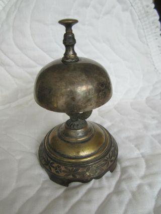 Antique Nickel - Plated Brass Hotel Desk Counter Bell Dated May 13,  1887.