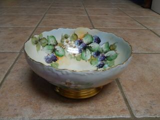 Antique T & V Limoges France Hp Porcelaain Punch Bowl,  Blackberry And Flowers
