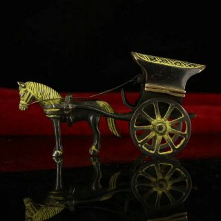 Old Chinese Pure Copper Hand Carving Horse - Drawn Carriage Statue