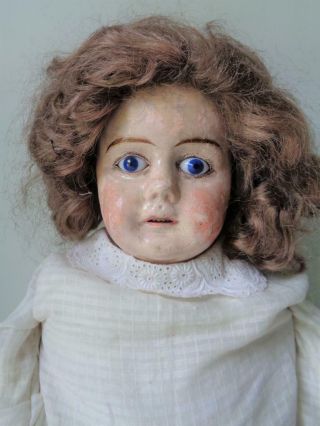 Antique 28 " Wax Over Papier Mache Or Composition German Doll Blue Glass Eyes