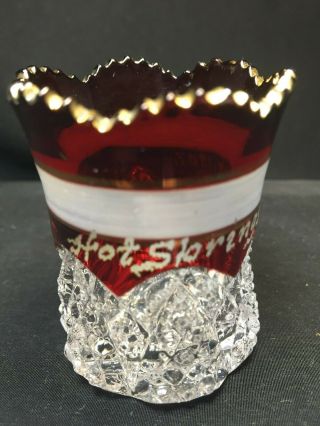 Antique Ruby Stained Toothpick Holder Eapg " Hot Springs,  Ark 1907 " Scalloped