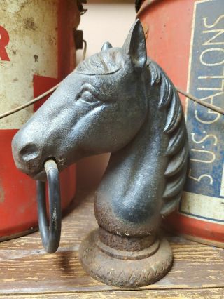 Antique Vintage Cast Iron Horse Head Hitching Post Top.