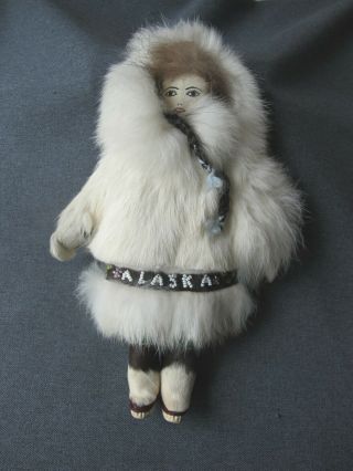 Vintage Folk Art Inuit Esquimo Real Beaded Leather And Fur Alaska Doll
