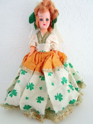 Vintage Plastic Doll 7 " Blonde Hair And Face Irish Clover Shamrock