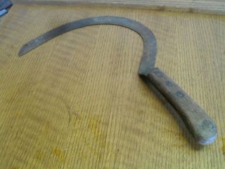 Antique Hand Held Sickle - 10 " Blade & Spiraled Wood Handle (r90514 - 13)