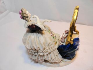 VTG DRESDEN ? VICTORIAN LADY SITTING IN FRONT MIRROR LACE GERMAN CROWN STAMP 7