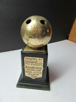Cool Vintage Art Deco Bowling Ball Trophy Dated 1938 Dittmans Florist