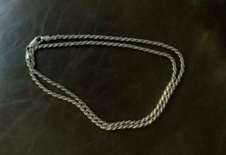 Vintage Su Signed Sterling Silver 925 Necklace 21” 3mm Width Rope Chain 10.  9g.
