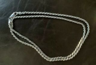 Vintage SU SIGNED STERLING SILVER 925 NECKLACE 21” 3mm WIDTH ROPE CHAIN 10.  9g. 2