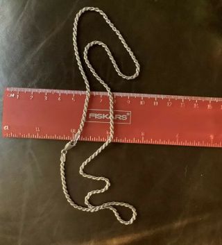 Vintage SU SIGNED STERLING SILVER 925 NECKLACE 21” 3mm WIDTH ROPE CHAIN 10.  9g. 3