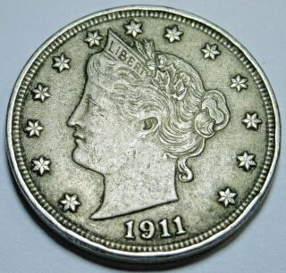 1911 Xf - Au Us 5 Cent Liberty V Nickel Antique Currency Old Usa Money Coin