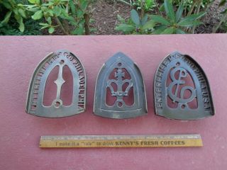 3 Antique Cast Iron Advertising Trivets For Sad Irons Old Flat Iron Stand