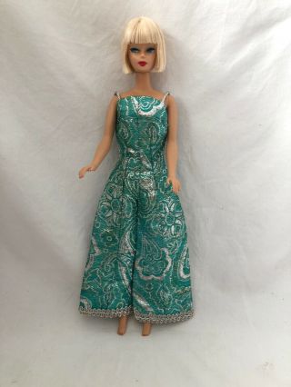 Vintage Barbie Doll 1481 Mod Jumpsuit Firelights Turquoise Silver Brocade