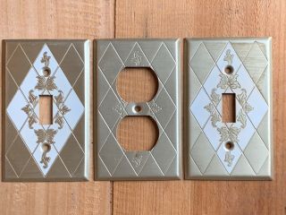 Vintage Gold & White Metal Light Switch And Outlet Cover Set Of 3