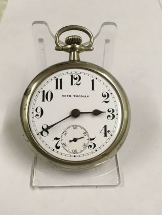 Antique Seth Thomas Pocket Watch In Railroad Case (Good Balance) Spares 2
