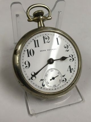 Antique Seth Thomas Pocket Watch In Railroad Case (Good Balance) Spares 7