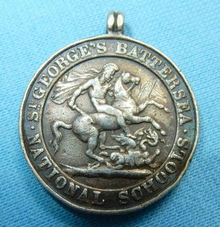 Antique 1903 School Attendance Medal Fob St Georges Battersea Sterling Silver