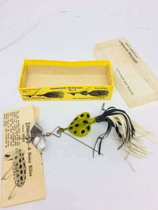 Vintage Fred Arbogast Hawaiian Wiggler Lure And Papers Bullfrog Minty