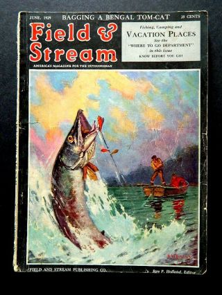 Field And Stream - June 1929 / Musky Cover / Vintage 1920 