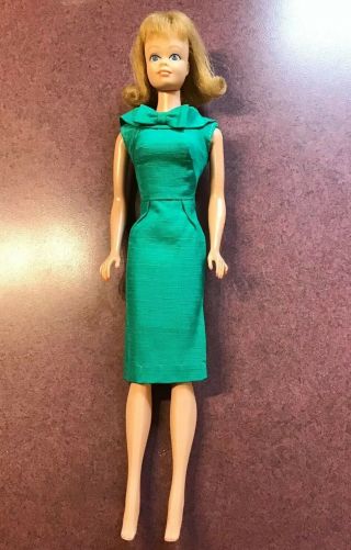 Vintage Barbie Midge Doll With Teeth Dressed In Pak Silk Green Sheath Dress Ex