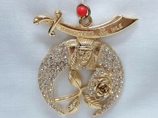Daughters Of The Nile Masonic Shriner Pendant With Rhinestone And Gold Tone