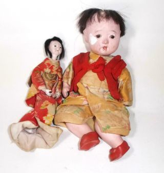 Vintage Japan Composition Doll Glass Eyes & Japanese Dolls House Doll Tlc Repair