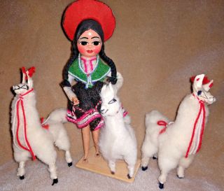 Vintage Peru Doll & Llama Alpaca 1960 