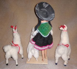 Vintage Peru Doll & Llama Alpaca 1960 ' s Souvenir Folk Art Traditional Dress OOAK 4