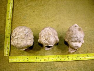 3 X Excavated Vintage Large Pipe Clay Doll Head Age 1930 German Art 13331