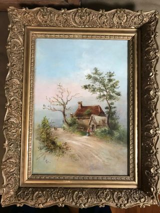 Antique A Nuss " Cottage And Landscape Scene " Oil Painting - Signed And Framed