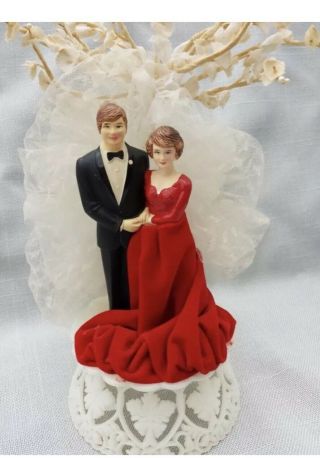 Wedding Cake Topper Vintage 1970’s Red Wedding Dress Brida And Groom