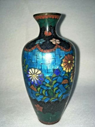 Japanese Cloisonne Butterflies Flowers Blue Fleck Vase 5 " Seller Clueless