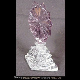 Antique Art Deco Czech Crystal Perfume Bottle Stepped Base Sunburst Stopper