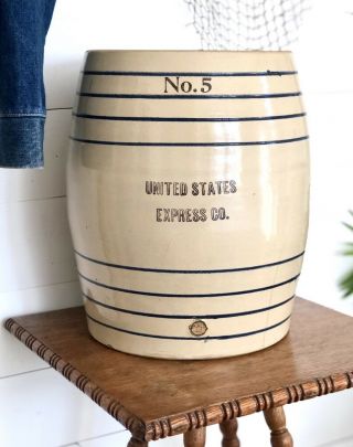 Antique United States Express Co Fulper Stoneware Water Cooler Crock No 5 Gal Ad