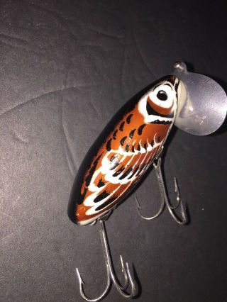 Vintage Fred Arbogast JITTERBUG Brown Sparrow Fishing Lure Awesome 8