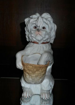 Victorian Antique 7 1/2 " Heubach Bisque Maltese Puppy Dog German Figurine