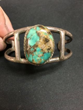 Antique Old Pawn Native American Silver And Turquoise Cuff / Bracelet
