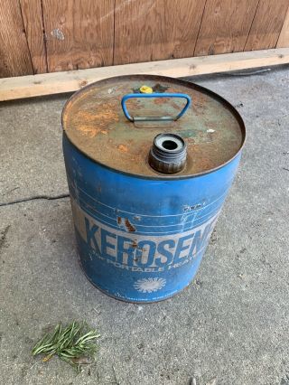 Antique Vintage Blue 5 Gallon 18.  925 Liters Kerosene Jug Can Metal Blue 2