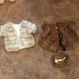 2 Vintage Doll Faux Fur Coats,  One Is Fancy Furs W/ Matching Muff,  With Cpk